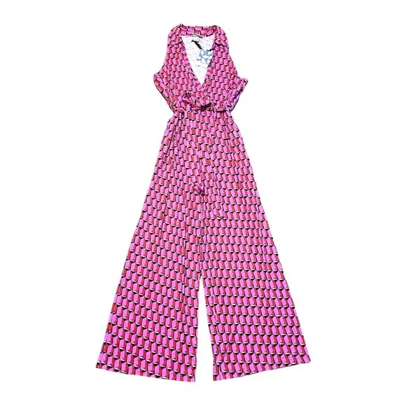 Diane von Furstenberg Target Pink Geometric Wide Leg Wrap Jumpsuit XXL NWT - Picture 4 of 8
